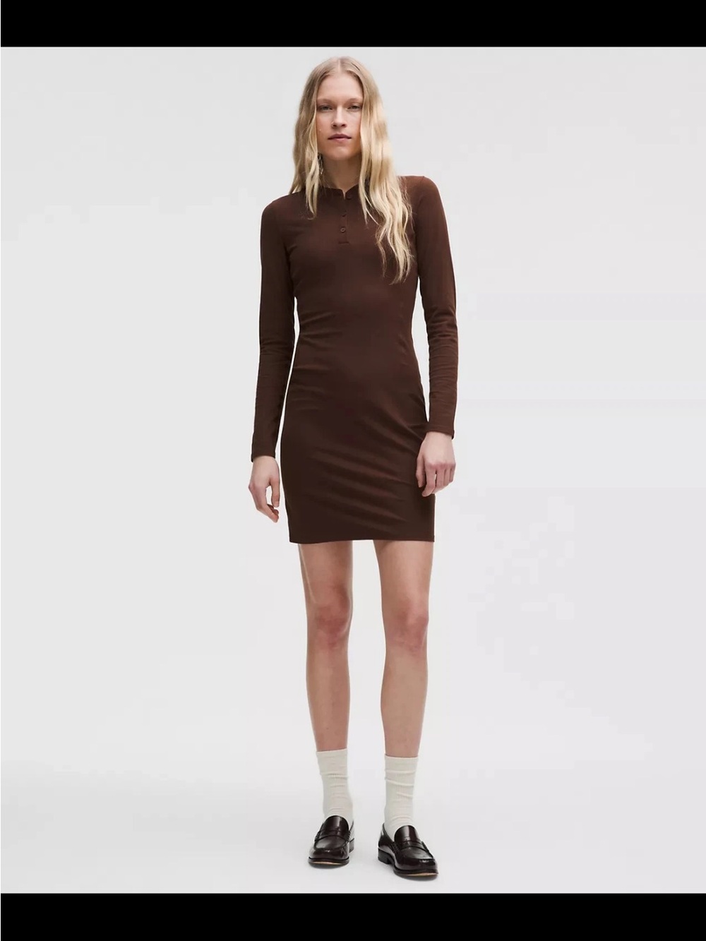 lululemon * NWT 8 * all aligned ribbed LS henley dress long sleeve brown nulu